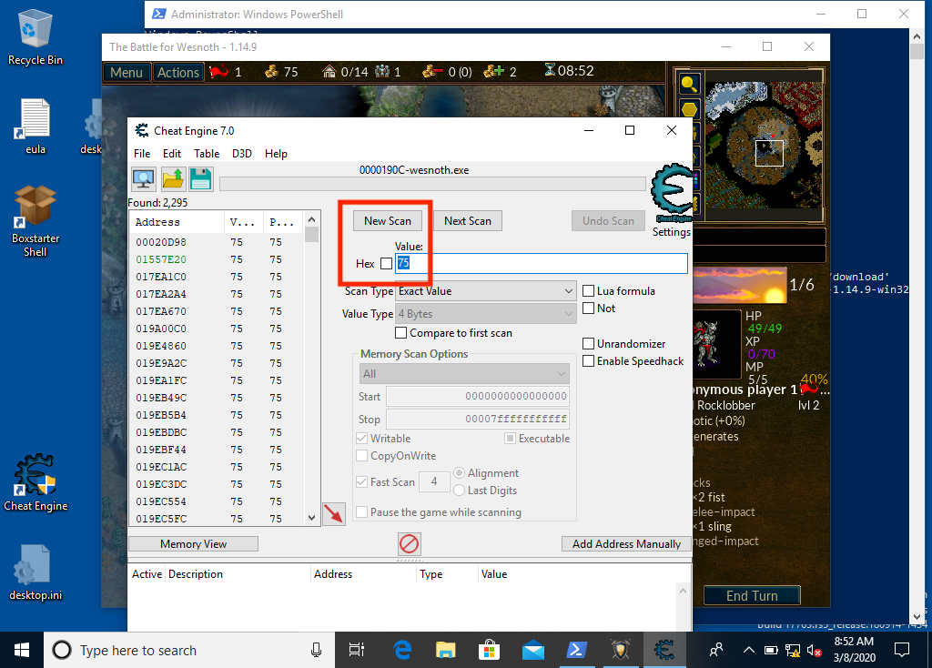 Scanning for the Player's Gold in CheatEngine