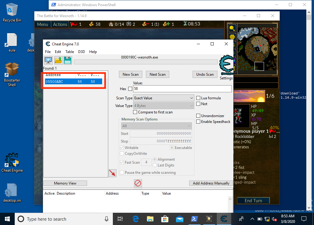 The Player Gold Memory Address Found in CheatEngine