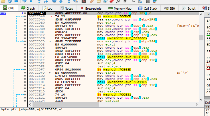 x64dbg Displaying the Function Used to Change Player Gold