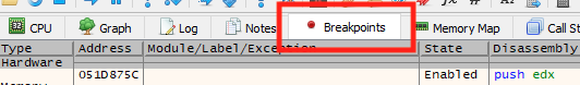 x64dbg's Breakpoints Tab