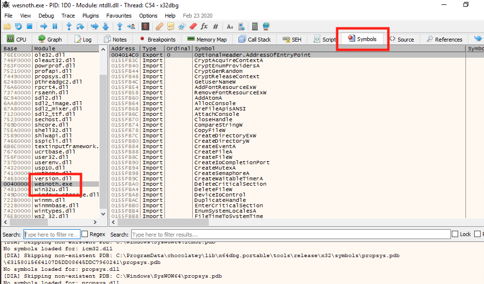x64dbg's Symbol Tab and Feature