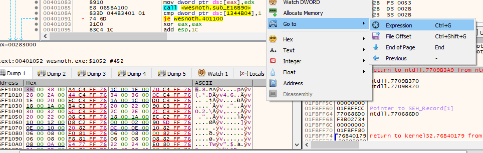 Navigating to an Address in x64dbg's Dump