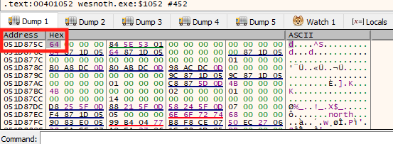 x64dbg's Dump Displaying the Player's Gold Address