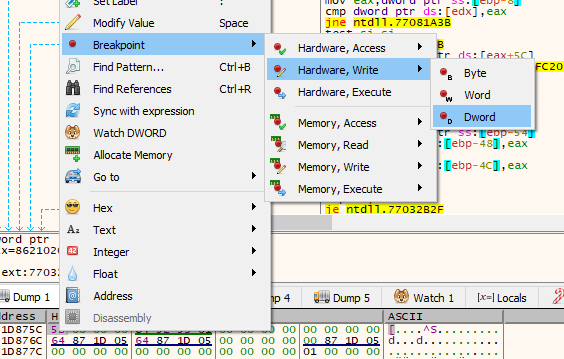 Setting a Hardware Breakpoint on the Player's Gold Address