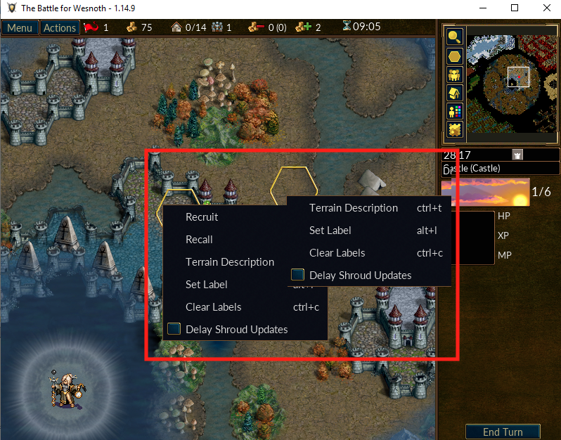Wesnoth's Context Menus When Selecting a Tile