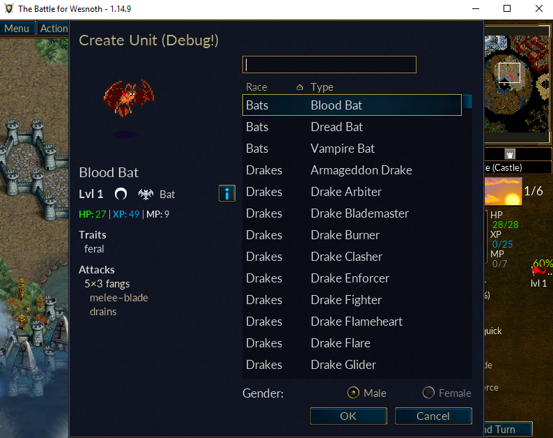 Wesnoth's Debug Menu That Allows Players to Spawn Units