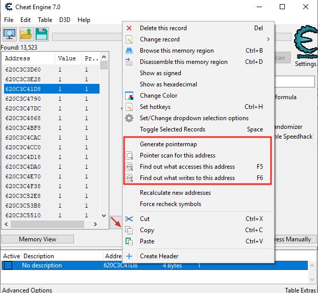 Cheat Engine Pointer Scan Feature