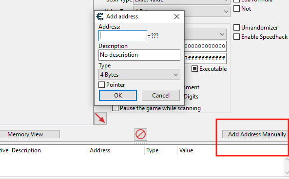 Cheat Engine's Add Address Manually Feature