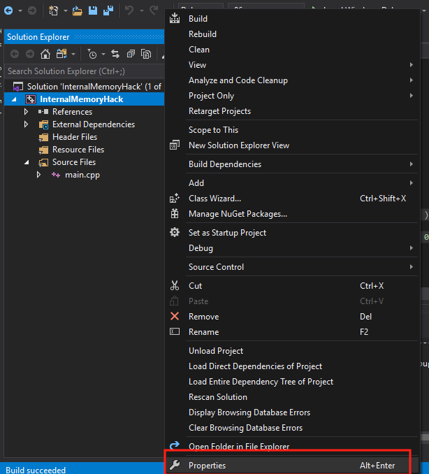 Project Properties Menu Item