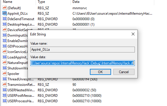 AppInit_DLL injection path
