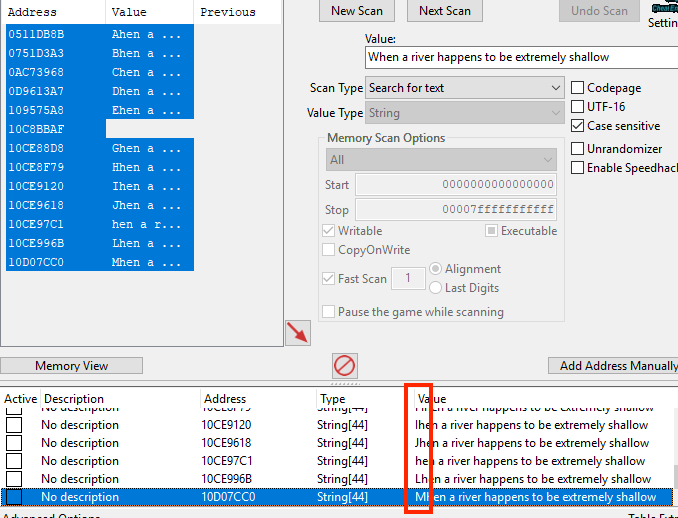 Determining string address in Cheat Engine