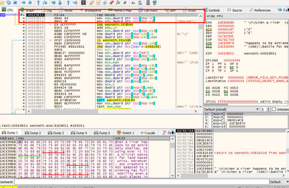 Breakpoint on text byte