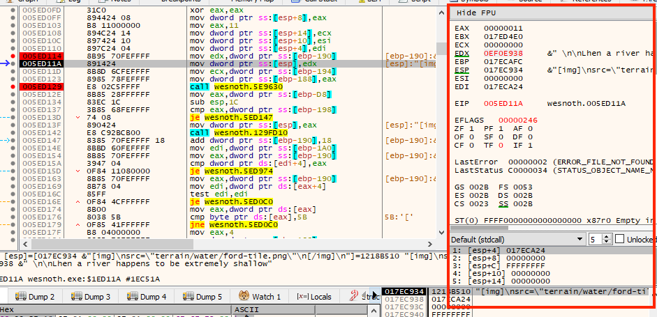 Breakpoint on text byte